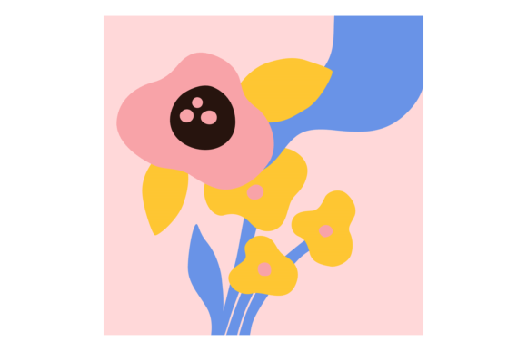 Decorative Floral Card: Minimalistic Square Abstract Compositions