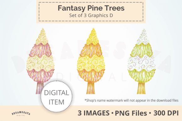 Enchanting Fantasy Pine Trees Decorative Clip Art