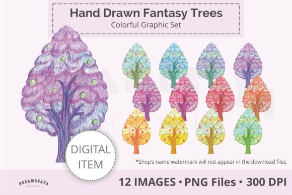 Whimsical Decorative Fruit Trees PNG Clipart Set for Designers